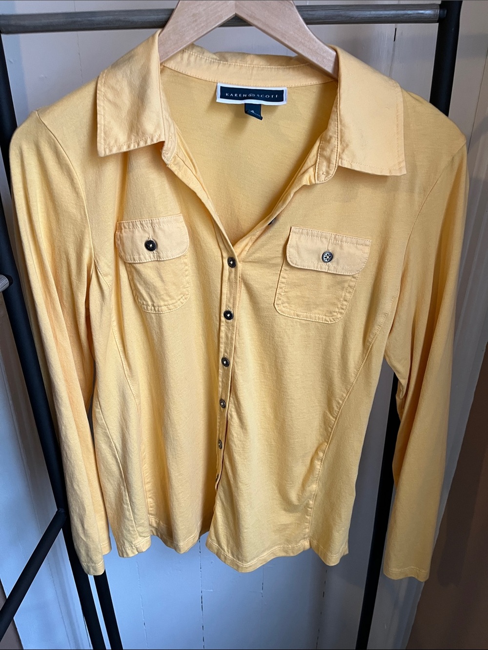 Karen Scott Yellow Button-Down Long Sleeve Top